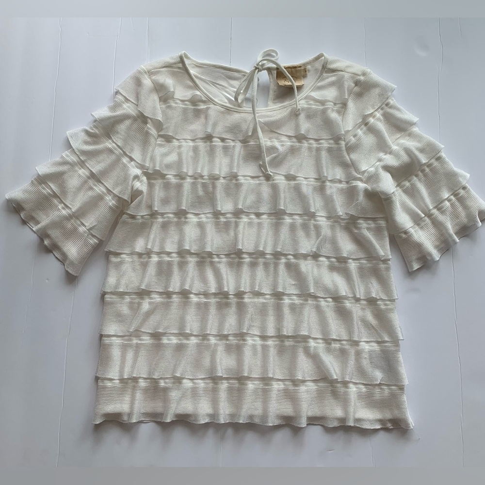 Anthropologie Vanessa Virginia tiered keyhole back off white blouse top XS